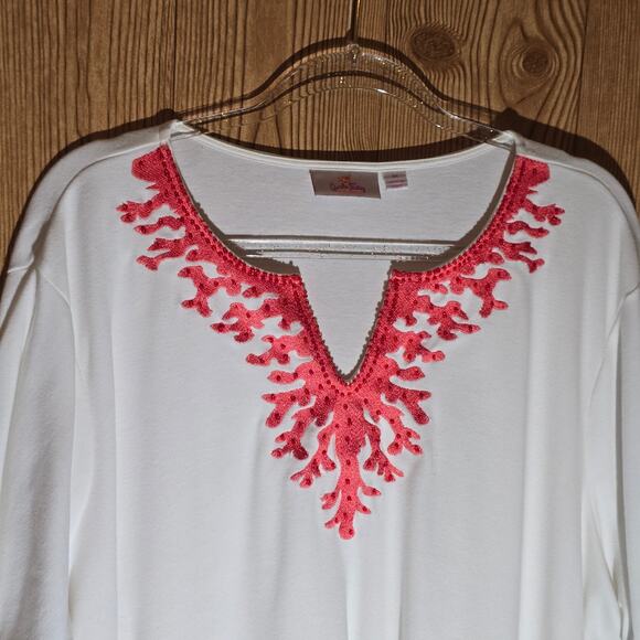 Quacker Factory split neck beaded tunic top 3X - Picture 2 of 7